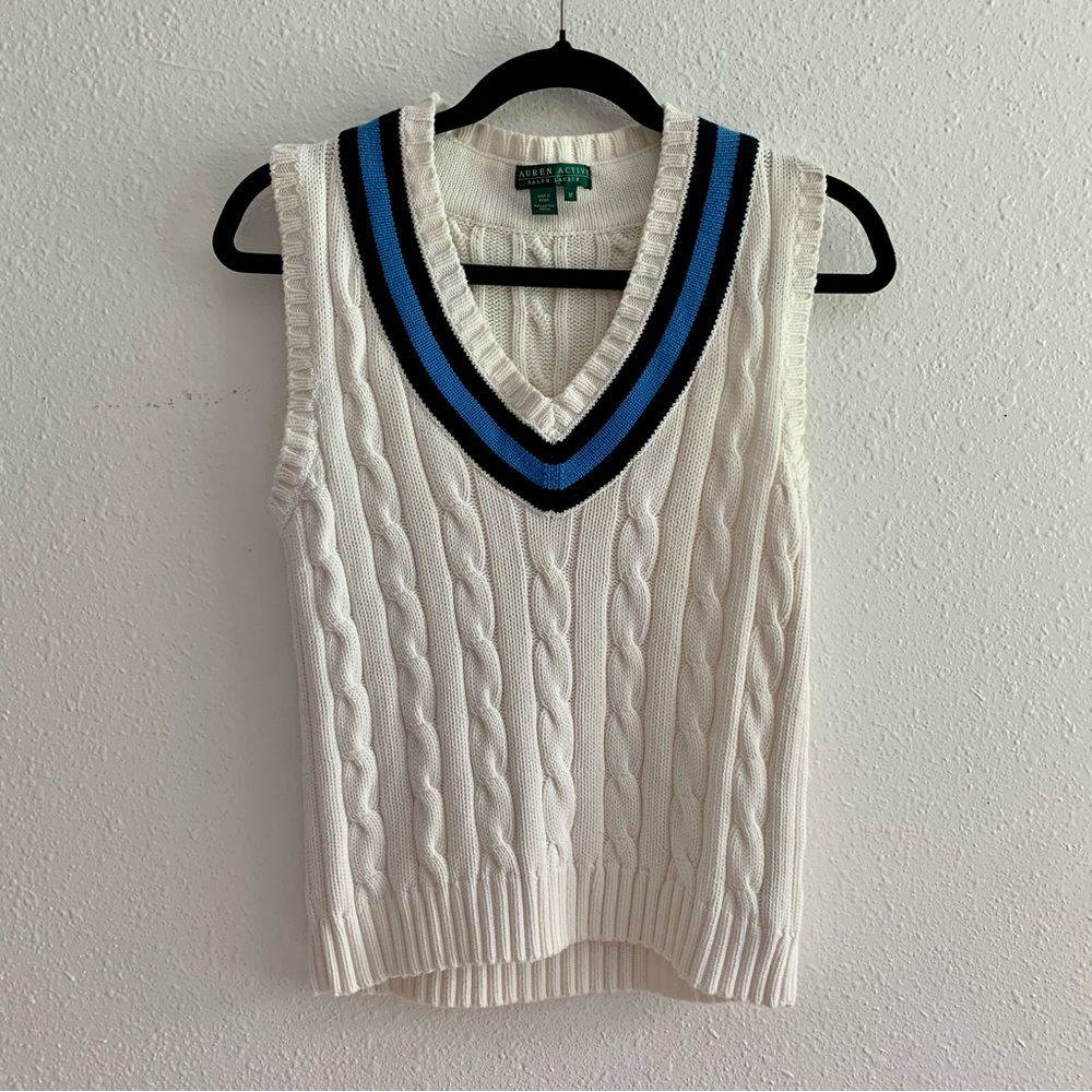 Ralph Lauren Active Cable Chunky Knit Sleeveless Sweater Size Medium Cotton